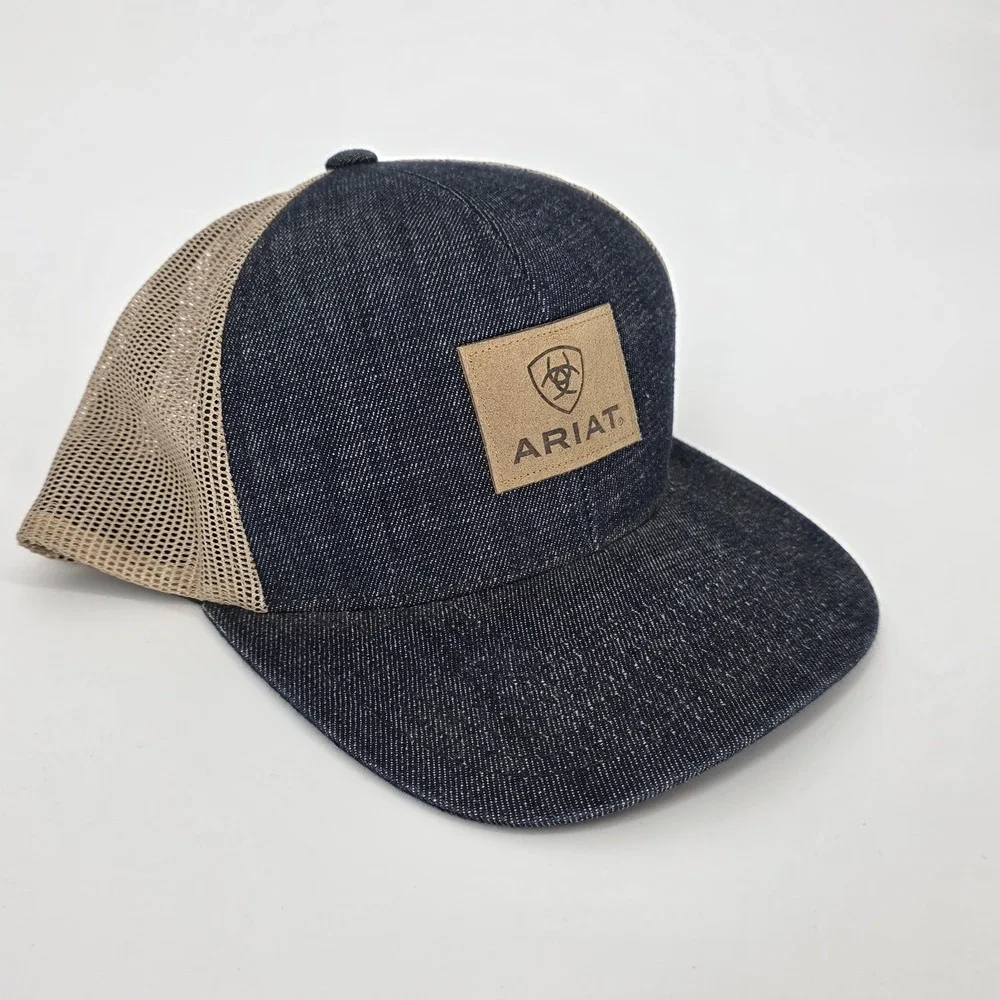 Ariat Trucker Hat Cap Men's Blue Denim Snap Mesh Western Workwear Rodeo Cowboy